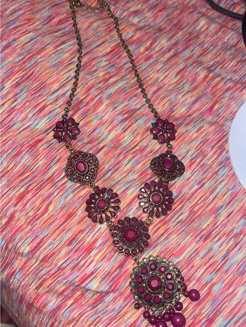 Antique-Style Pink Floral Pendant Necklace